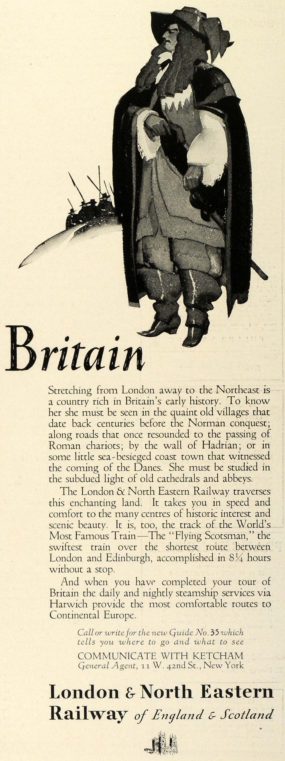1930 Ad London North Eastern Railway England Scotland Britain Musketeer TRV1