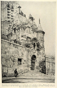 1929 St Etienne du Mont Paris Church Sketch Renaissance Gothic Style Design TRV1
