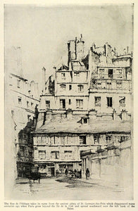 1929 Print Rue de l'Abbaye Seine St Germain-des-Pres Abbey Street Sketch TRV1