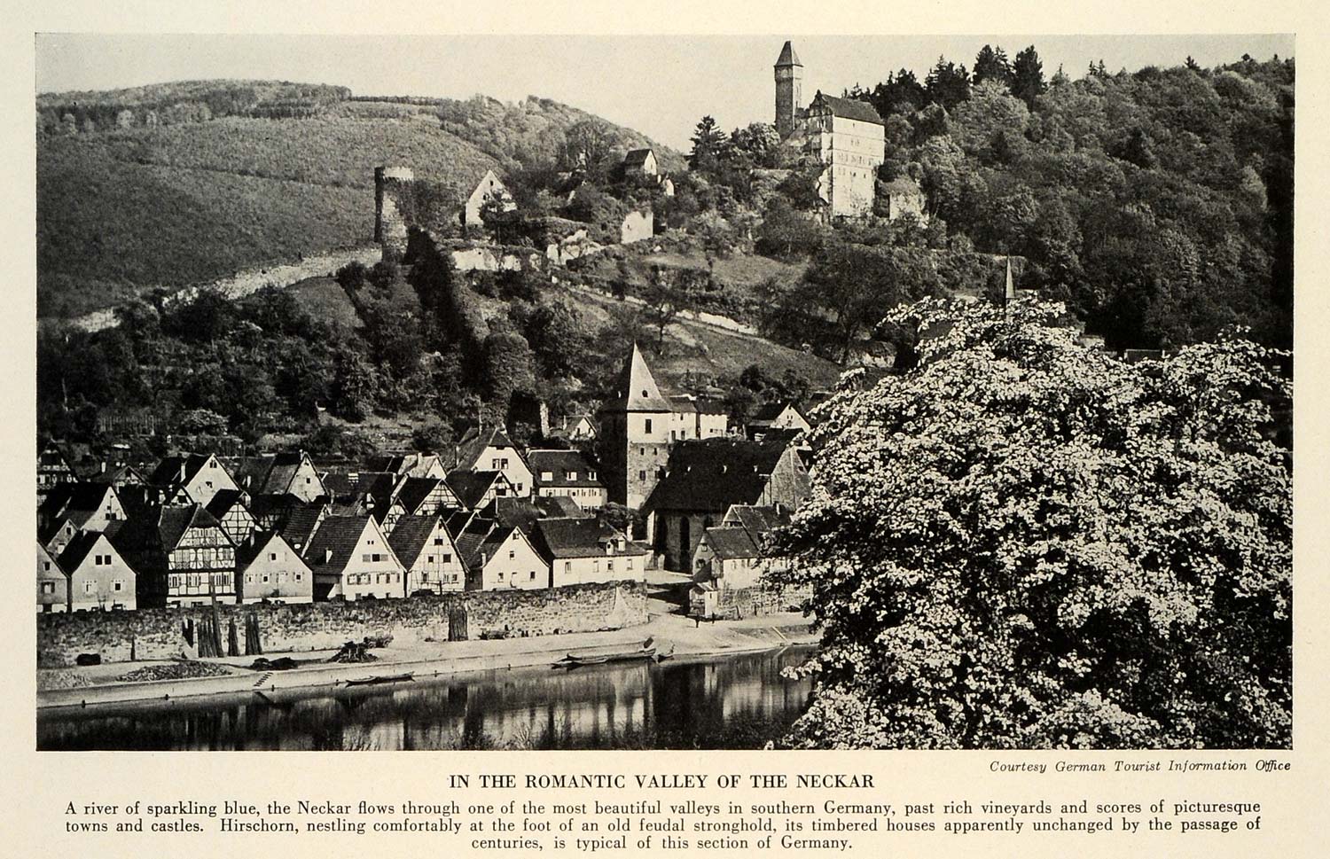 1931 Romantic Valley Neckar River Hesse Germany Hirschorn Castle Historic TRV1