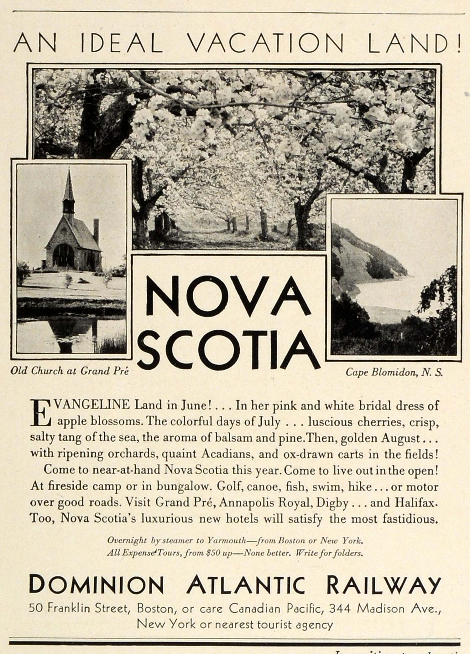 1931 Ad Dominion Atlantic Railway Nova Scotia Old Church Grand Pre Cape TRV1