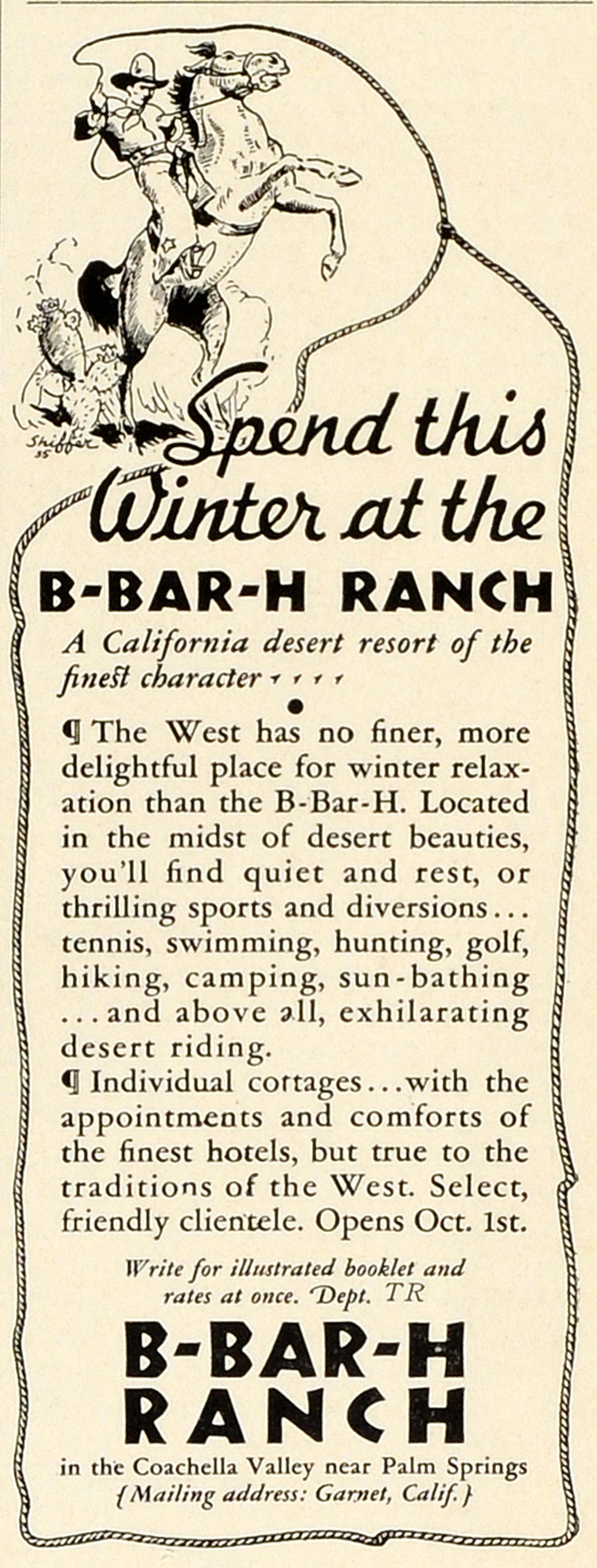 1935 Ad B-Bar-H Ranch California Desert Resort Cowboy Horse Coachella TRV1