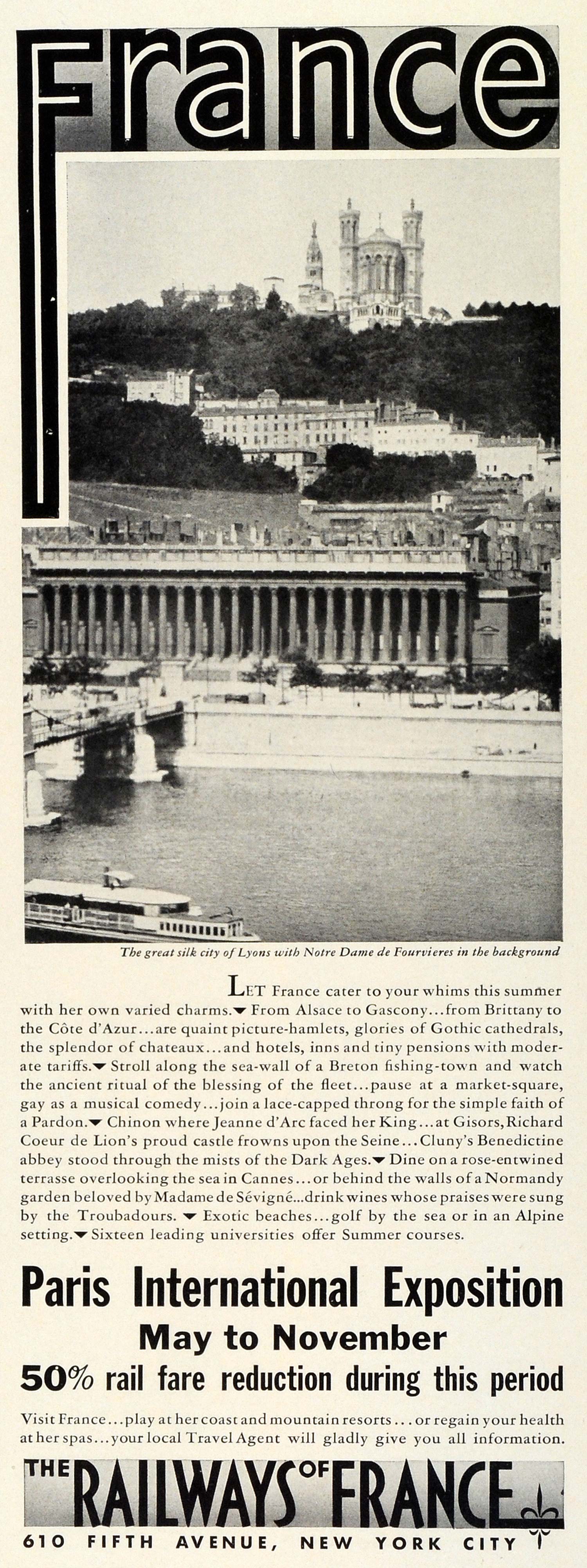 1937 Ad Railways of France Paris International Exposition Lyons Basilica TRV1