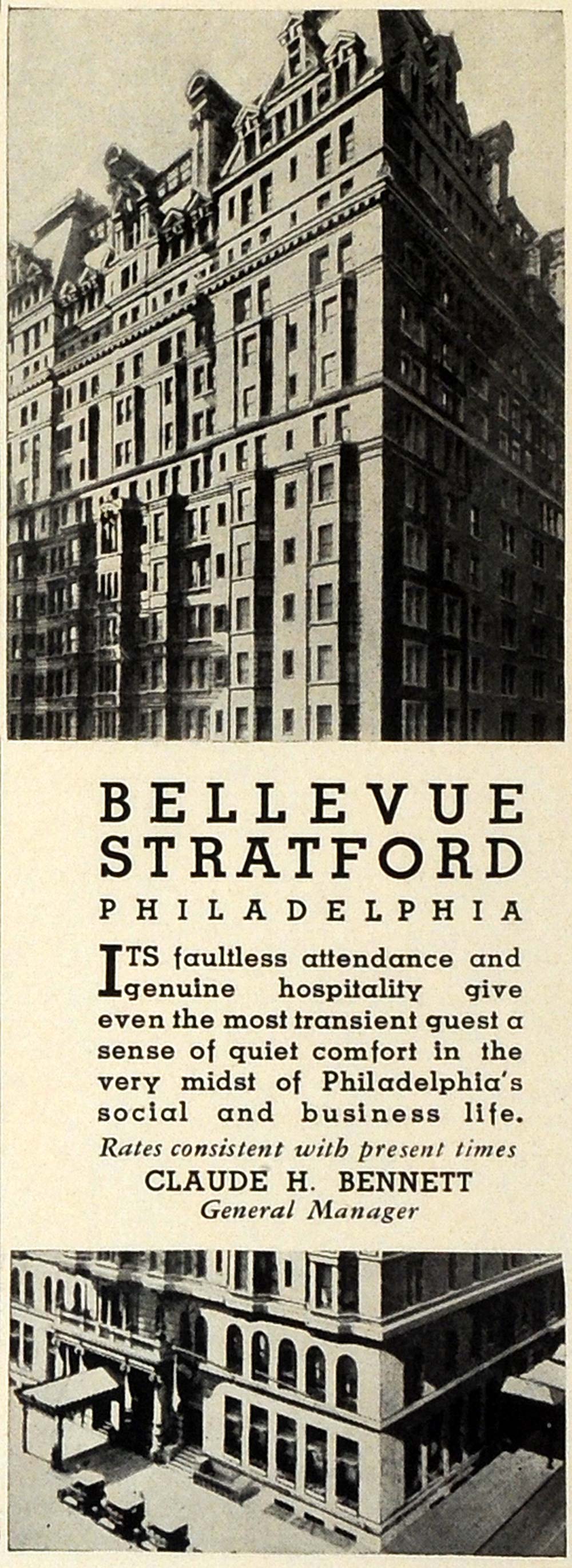 1932 Ad Bellevue Stratford Hotel Building Philadelphia Luxury Resort Travel TRV2