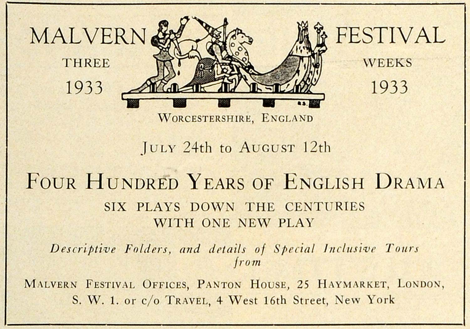 1933 Ad Malvern Festival English Drama Play England Worcestershire Vintage TRV2
