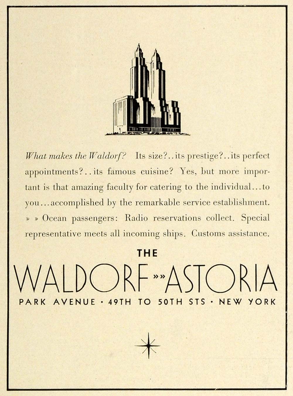 1933 Ad Waldorf-Astoria Hotel Luxury Lodging New York Manhattan Vacation TRV2