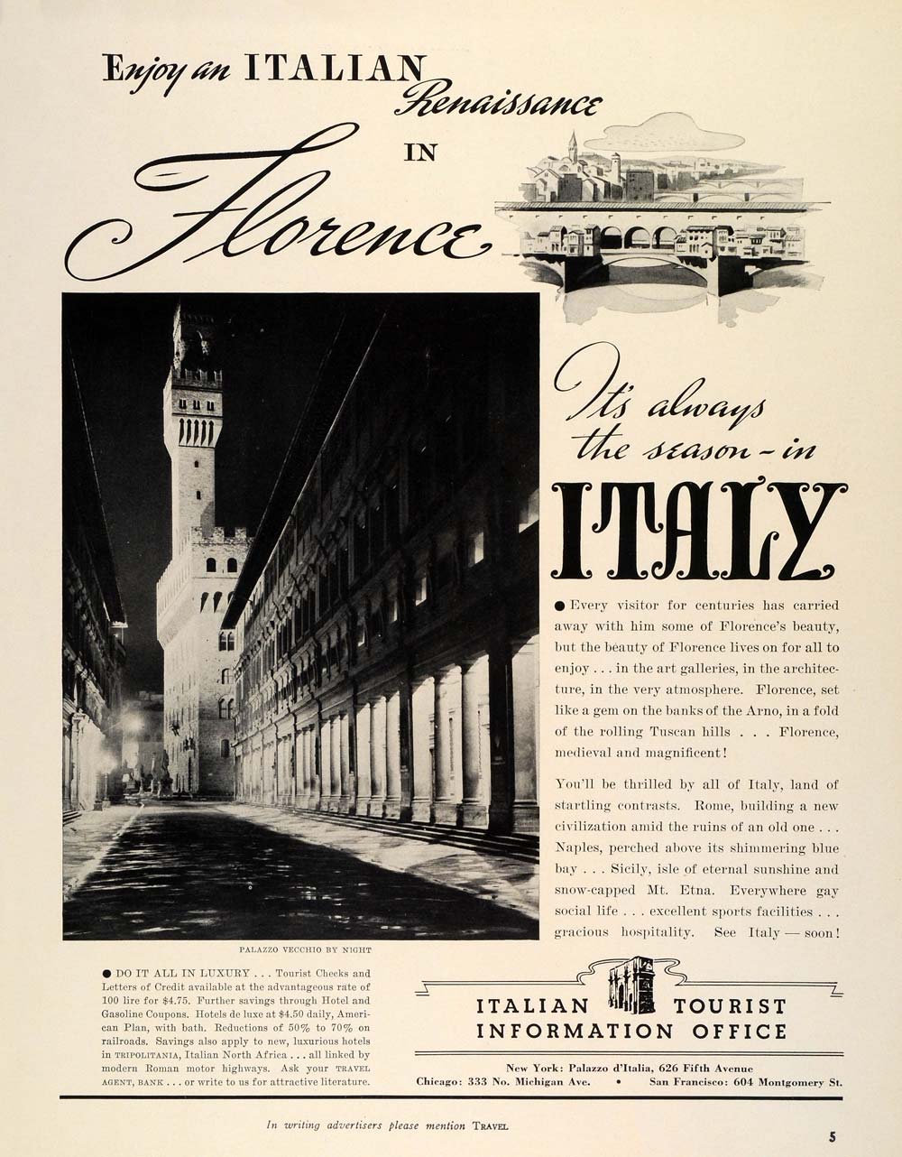 1938 Ad Italian Tourist Information Office Palazzo Vecchio Architecture TRV2