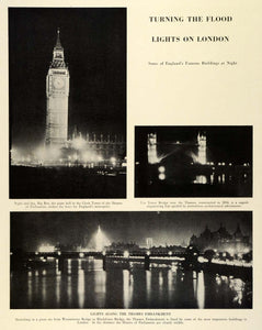 1932 Print London Westminster Abbey Architecture Big Ben Bridge Horse Guard TRV2