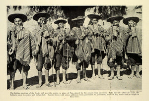 1933 Print Peru Native People Panpipes Indian Inca Musical Instrument TRV2