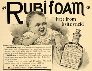 1898 Ad Rubifoam Grit Acid Free Tooth Powder E W Hoyt - ORIGINAL TSM1