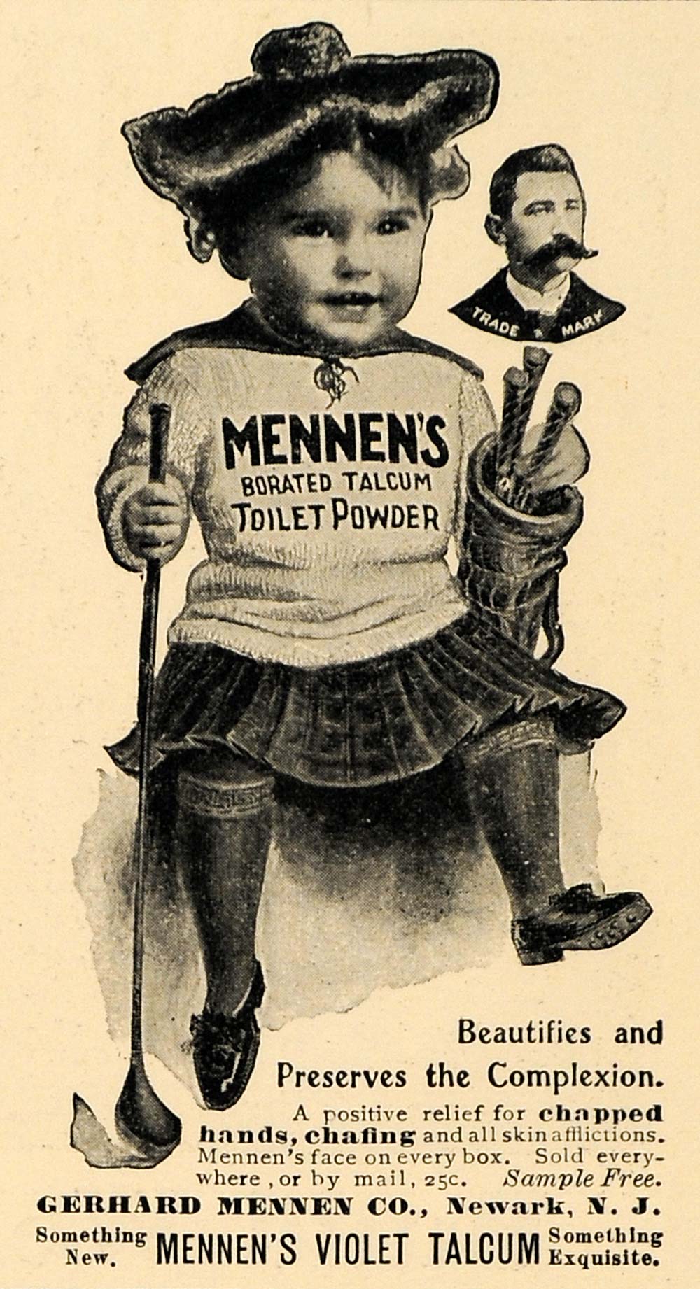 1904 Ad Baby Golfer Mennen Borated Talcum Toilet Powder - ORIGINAL TSM1