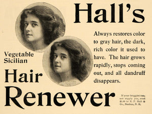 1900 Ad R P Hall Vegetable Sicilian Hair Renewer Nashua - ORIGINAL TSM1
