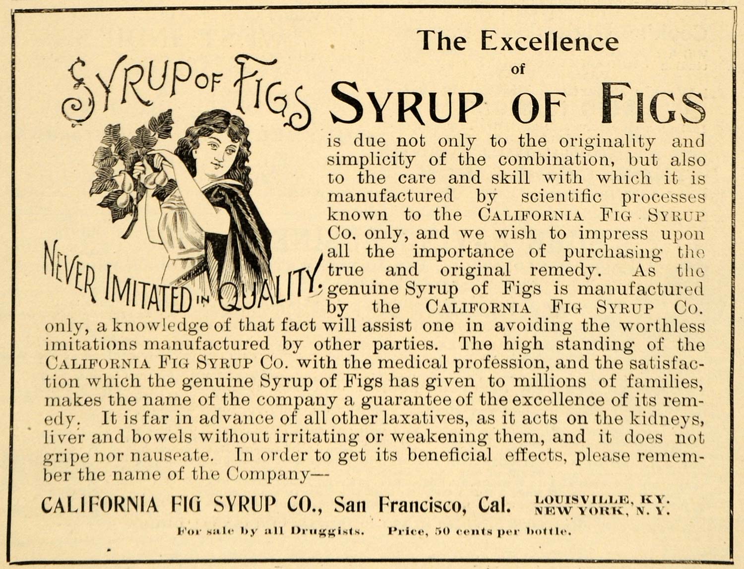 1900 Ad California Fig Syrup Company Laxatives Effects - ORIGINAL TSM1