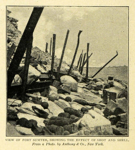 1898 Print Fort Sumter American Civil War Shell Charleston Harbor South TSM1