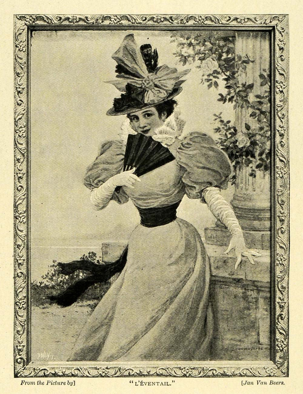 1898 Print Victorian Fashion Woman Portrait Leventail Painter Jan Van Beers TSM1 - Period Paper
