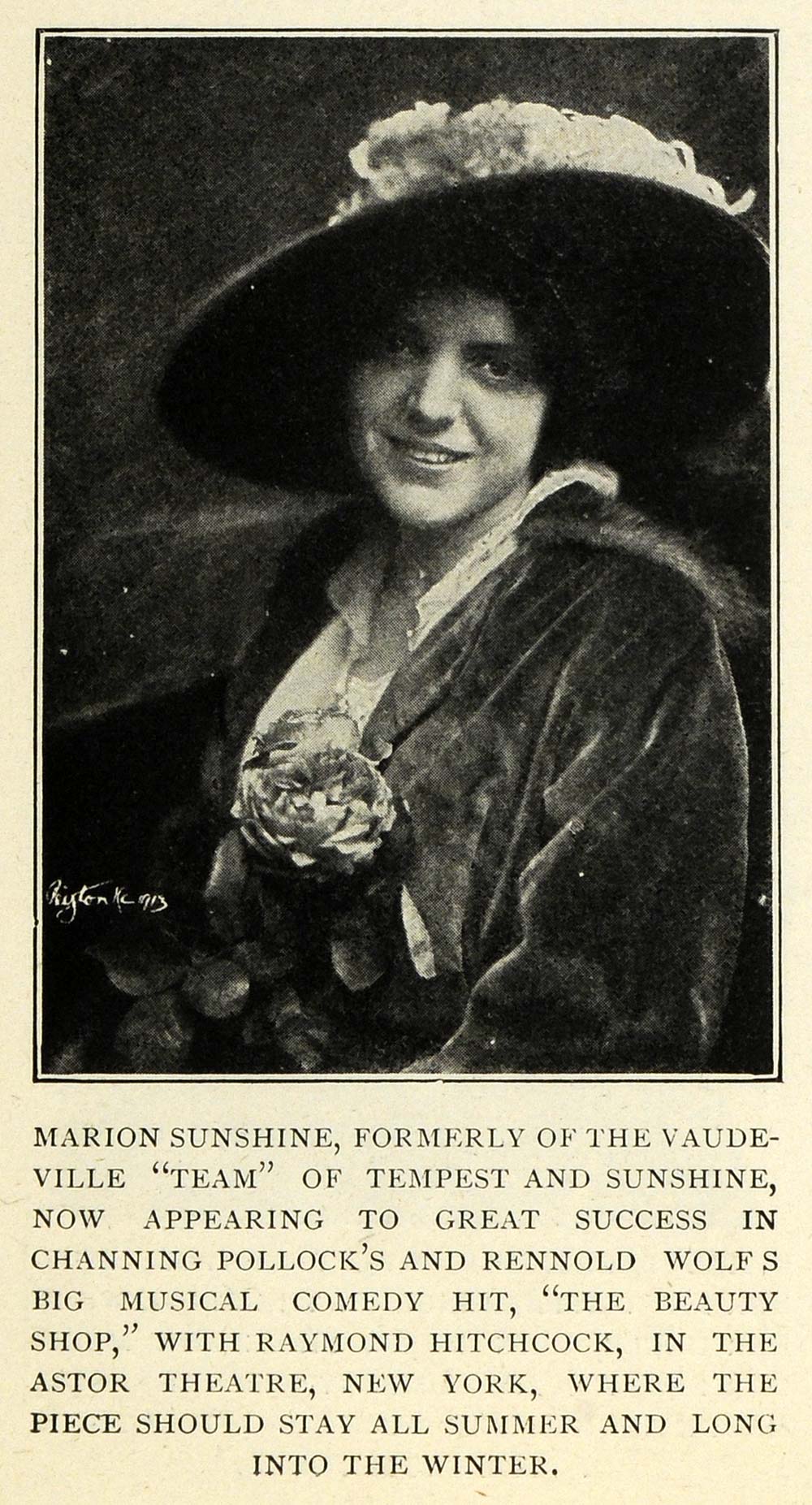 1914 Print Marion Sunshine Portrait Broadway Actress Theater Vaudeville TSM1