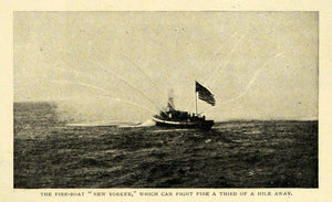 1904 Print New Yorker Fireboat Firefighting Steamship Firefighters Nautical TSM1