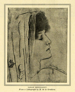 1904 Print Sarah Bernhardt Portrait French Stage Film Dramatic Actress TSM1 - Period Paper

