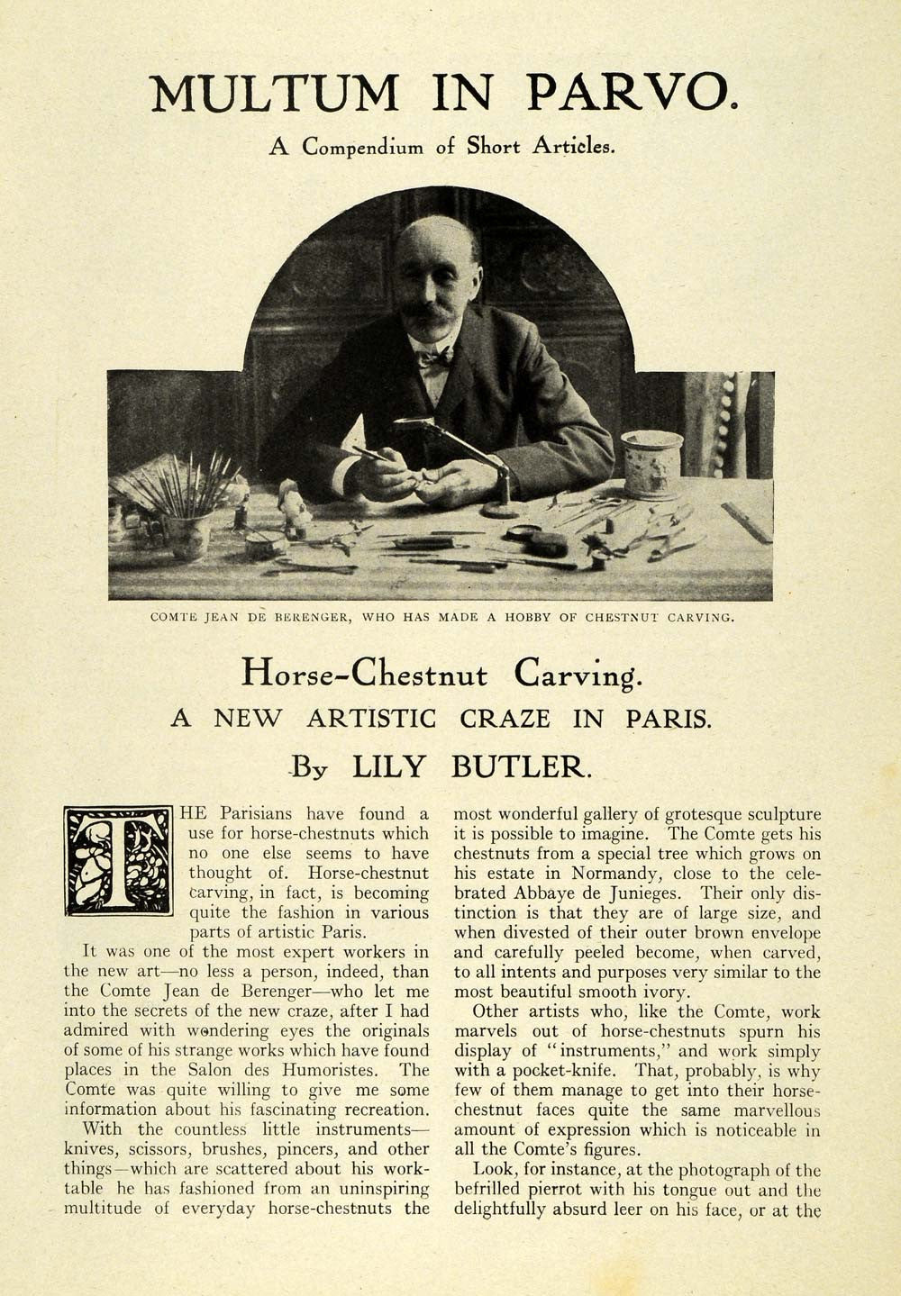 1914 Article Horse Chestnut Carving Comte Jean De Berenger Puppets TSM1