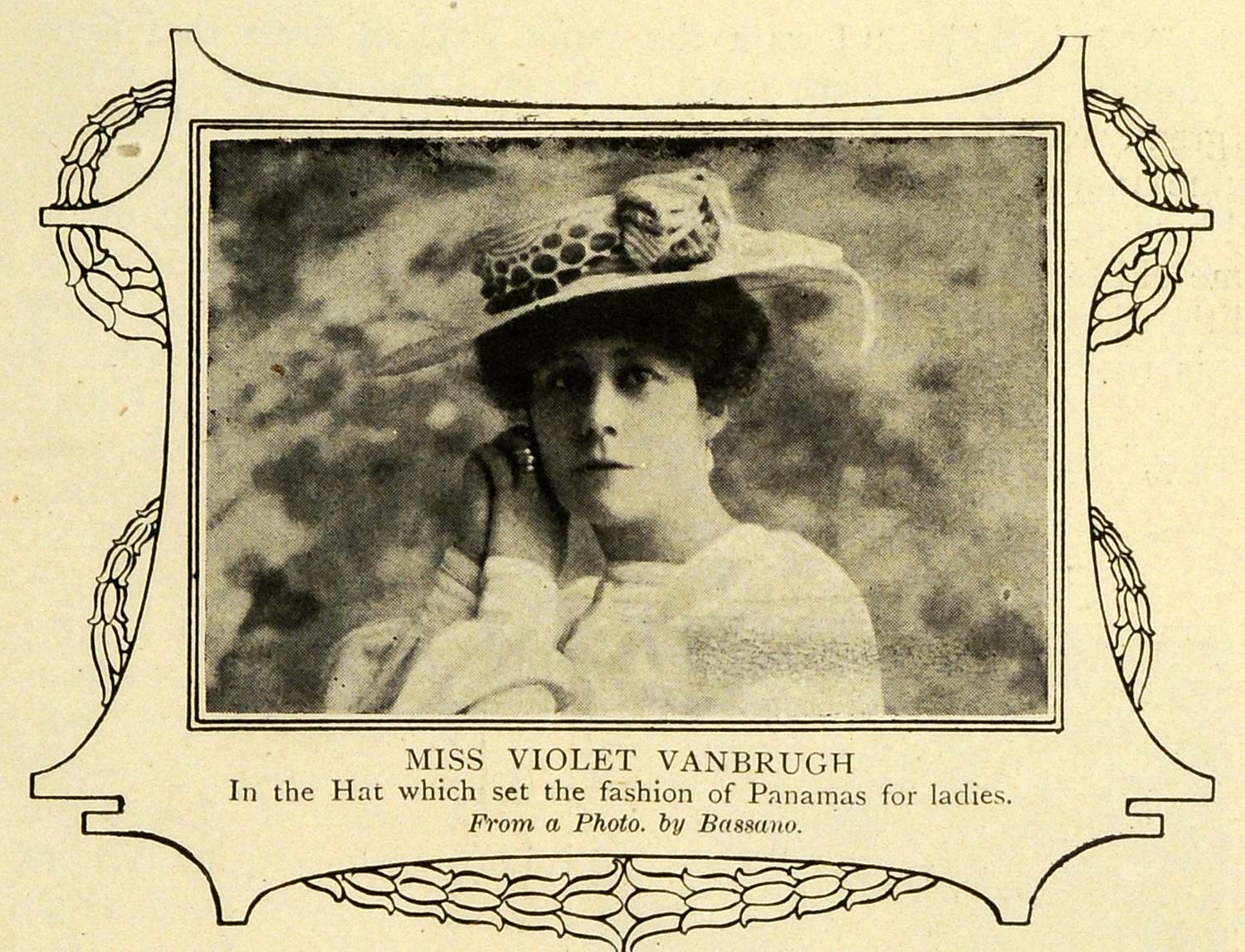 1907 Print English Actress Violet Vanbrugh Ladies Panamas Hat Fashion TSM1