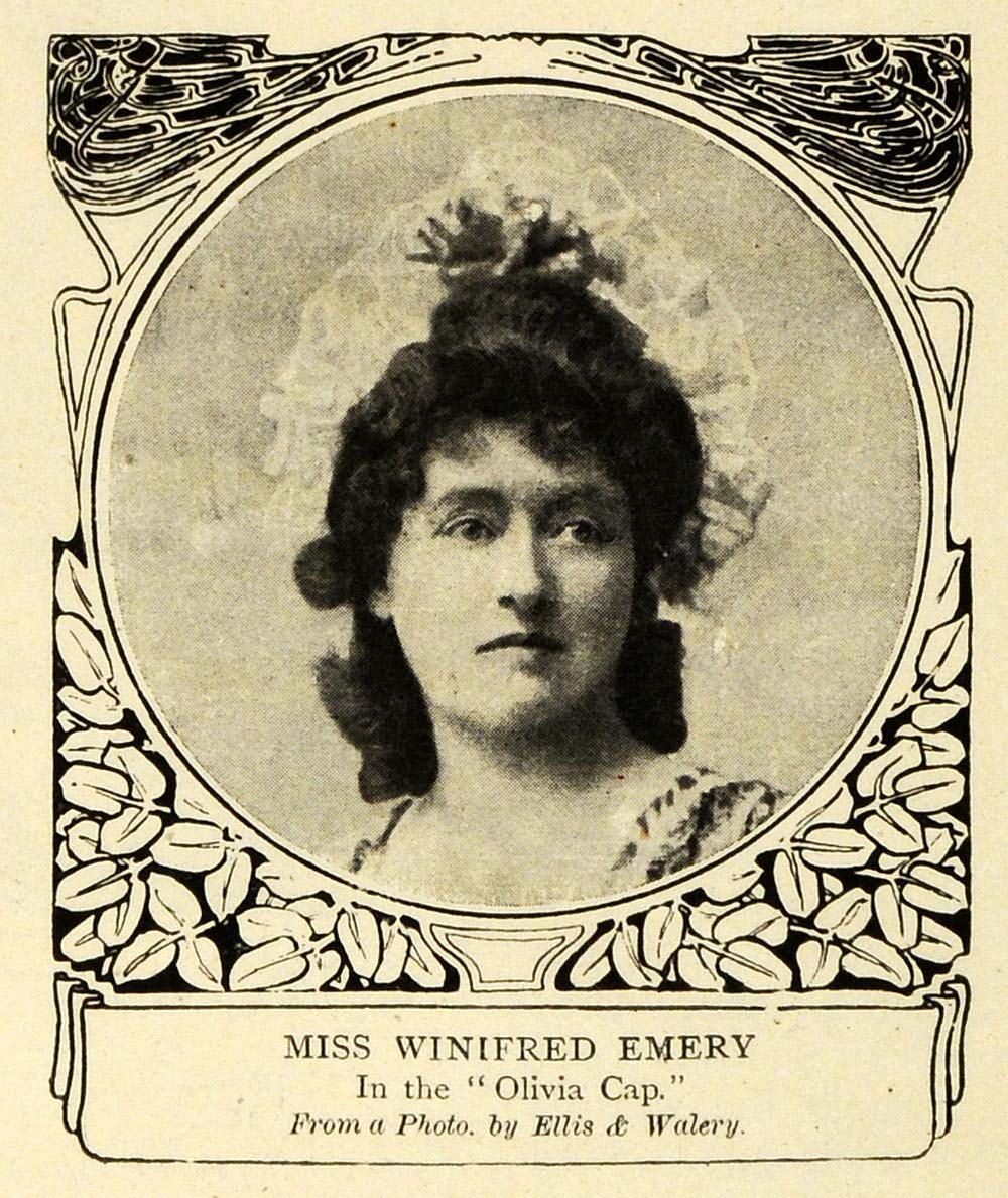 1907 Print English Actress Maud Isabel Winifred Emery Olivia Cap Hat T ...