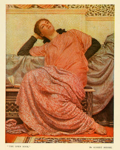 1907 Print Open Book Langorous Woman Portrait English Painter Albert Moore TSM1