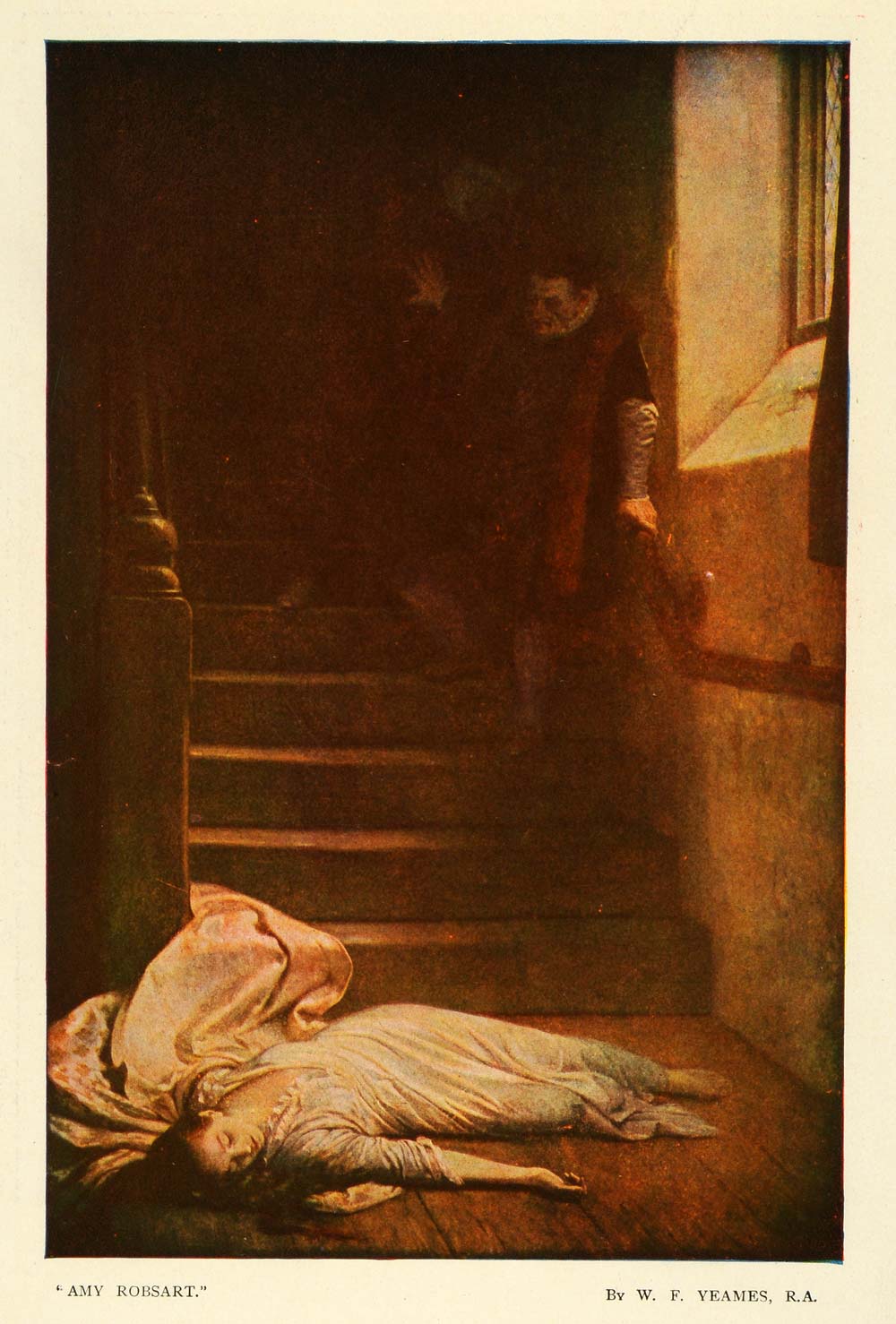 1907 Print Amy Robsart William Frederick Yeames Artwork Woman Fell Down TSM1