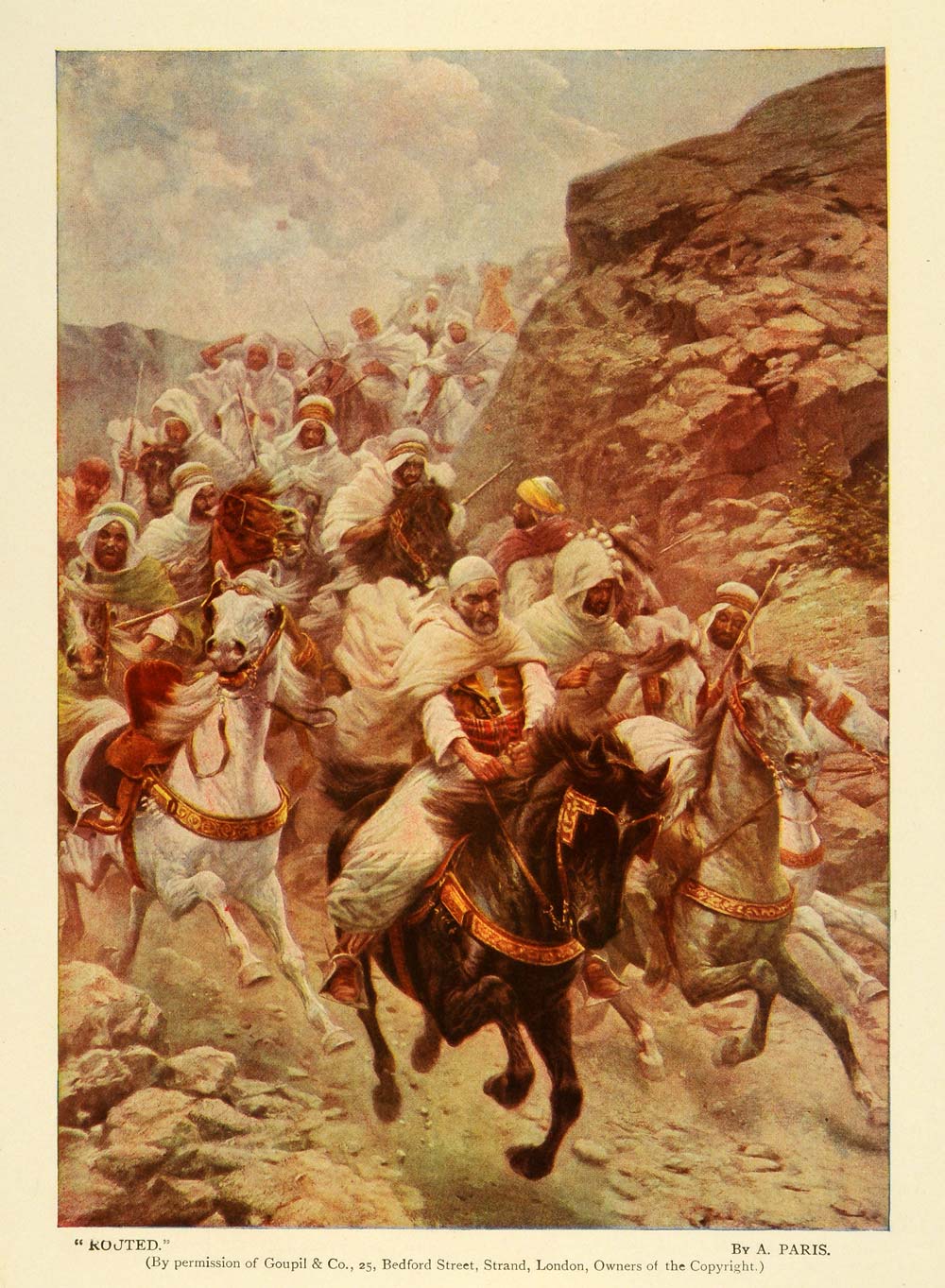 1907 Print A. Paris Art Routed Middle Eastern Calvary Military Horseback TSM1