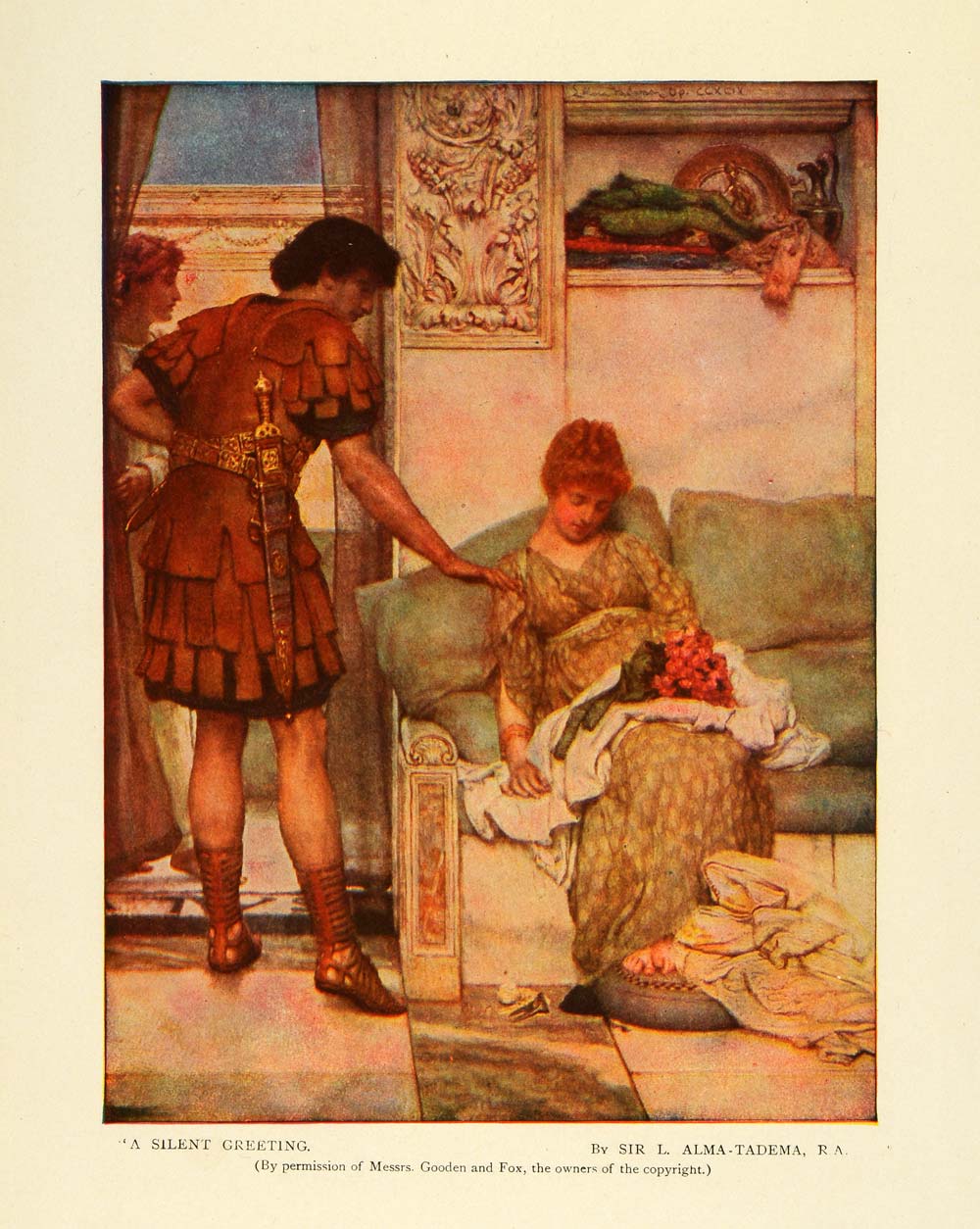 1907 Print Silent Greeting Knight Woman Painter Sir Lawrence Alma Tadema TSM1