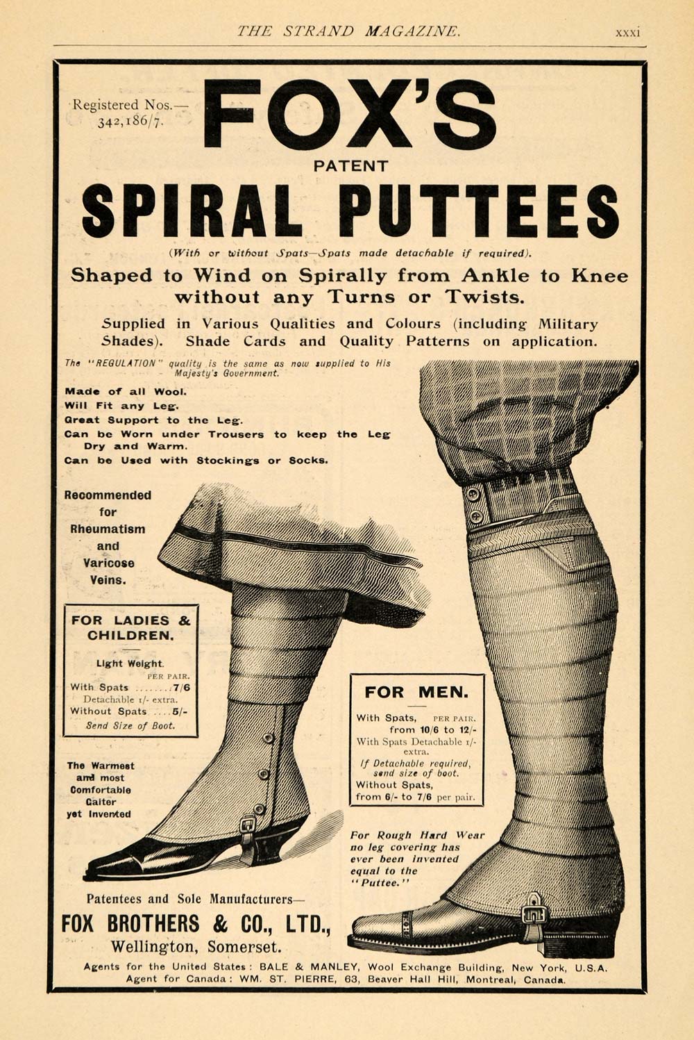 1904 Ad Fox's Spiral Puttees Legs Wellington Somerset - ORIGINAL TSM2
