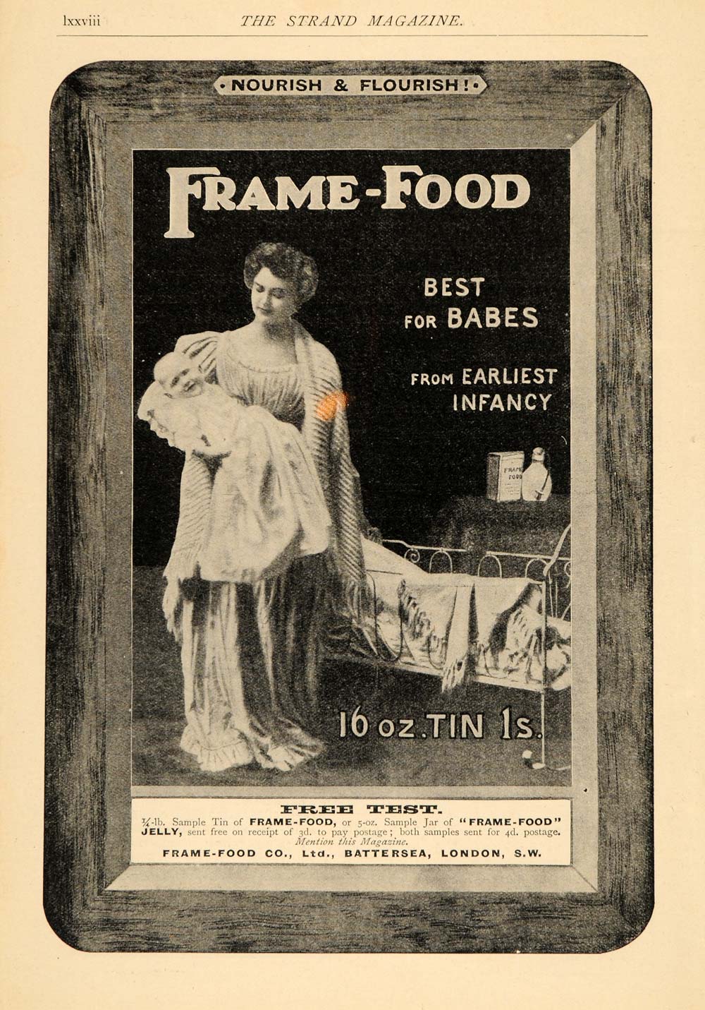 1903 Ad Frame Food for Babies Crib Battersea London - ORIGINAL ADVERTISING TSM2