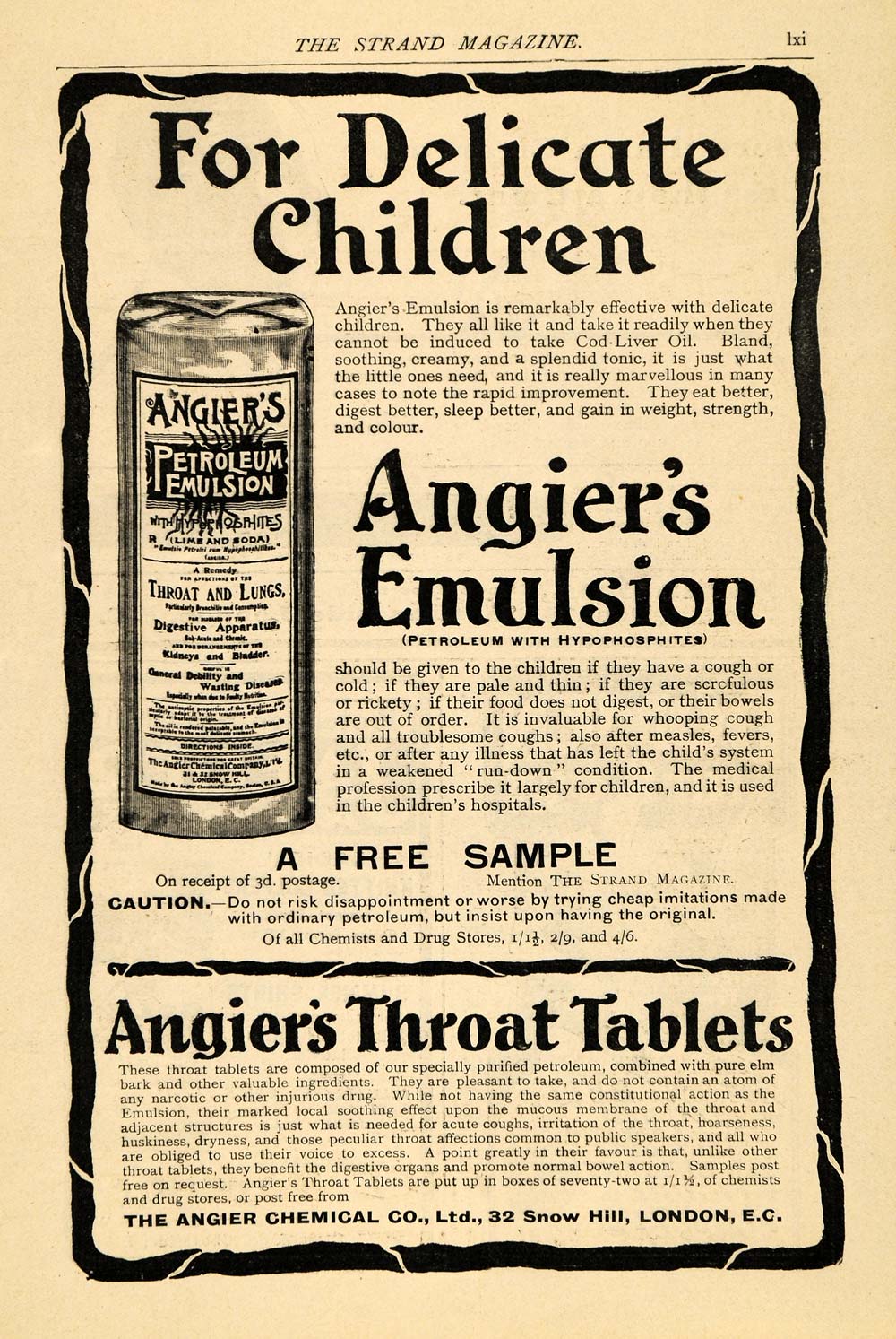 1903 Ad Angier's Children Emulsion Throat Lungs London - ORIGINAL TSM2