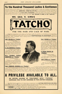 1903 Ad George R Sims Tatcho Baldness Cure Testimonies - ORIGINAL TSM2