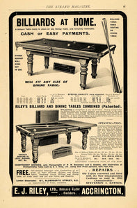 1903 Ad E. J. Riley Antique Billiard Tables Size Price - ORIGINAL TSM2