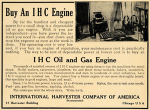 1912 Ad International Harvester Oil Gas Engines Shop - ORIGINAL ADVERTISING TW1