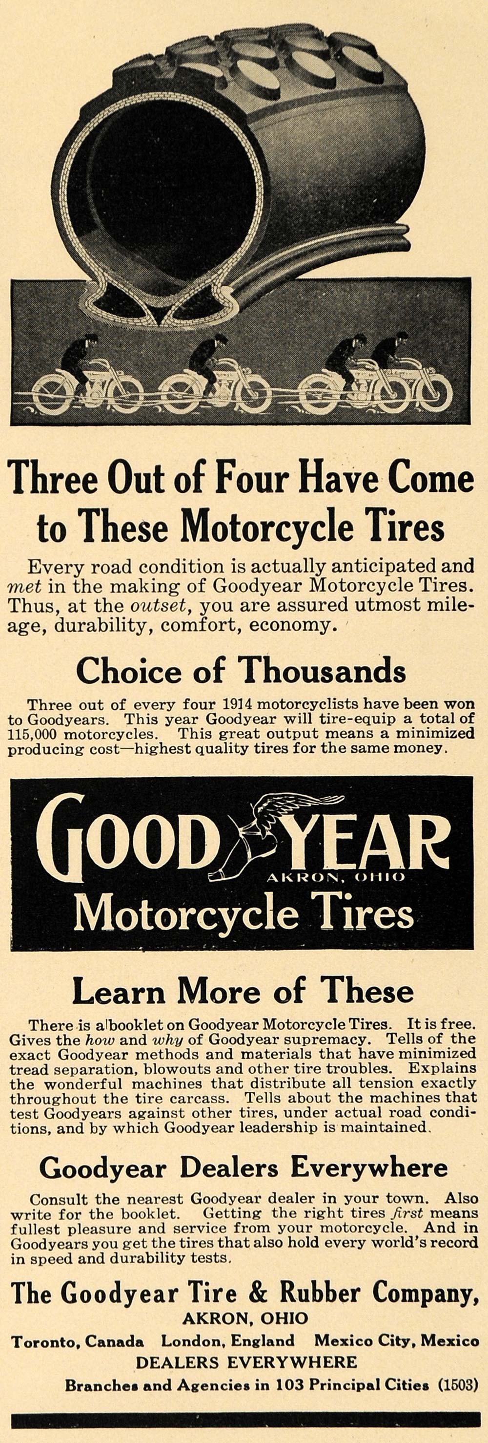 1914 Ad Goodyear Tire Rubber Motorcycle Akron Ohio Road - ORIGINAL TW1