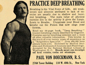 1914 Ad Deep Breathing Method Paul Von Boeckmann Book - ORIGINAL ADVERTISING TW1