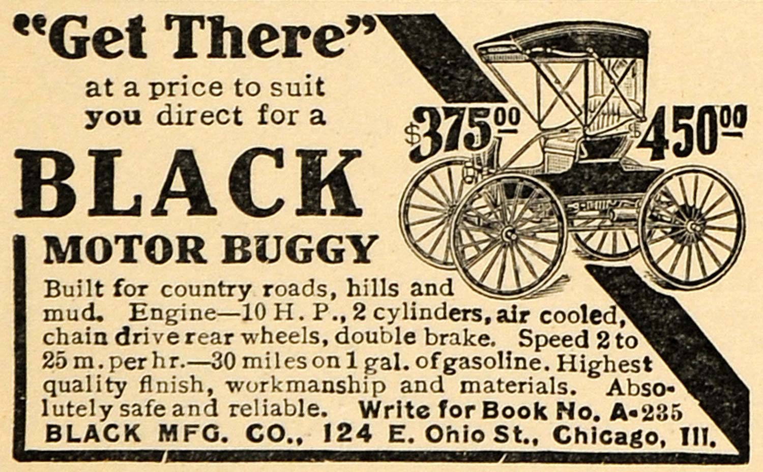 1908 Ad Black Motor Buggy 10 HP 2 Cylinders Engine Car - ORIGINAL TW1 ...