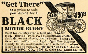 1908 Ad Black Motor Buggy 10 HP 2 Cylinders Engine Car - ORIGINAL TW1