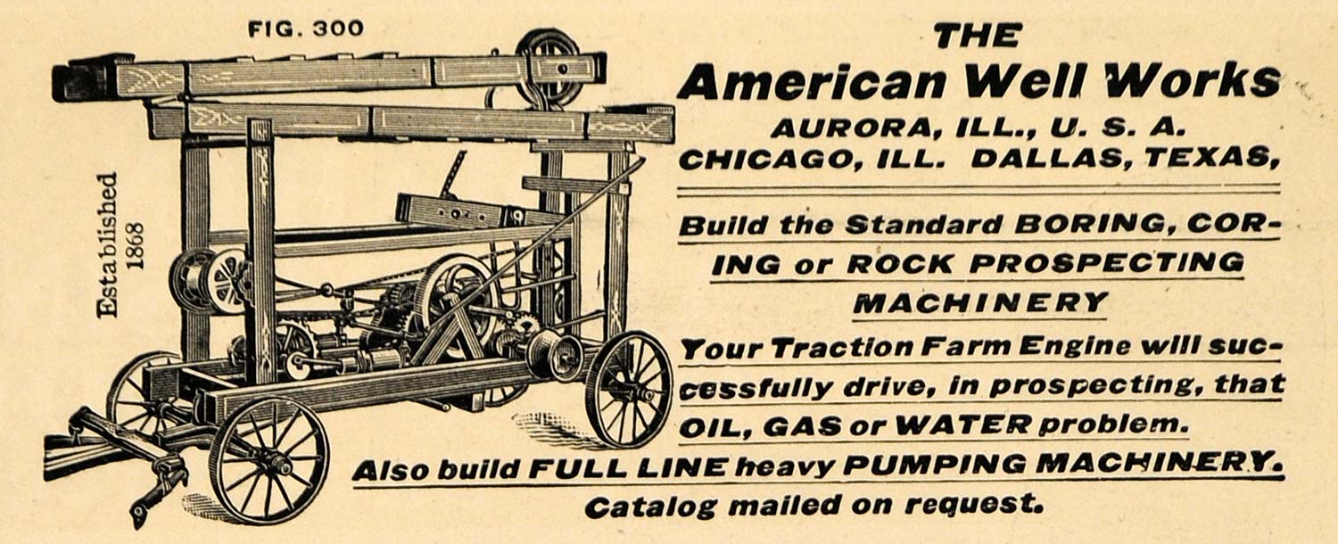 1908 Ad American Well Coring Rock Prospecting Machinery - ORIGINAL TW1