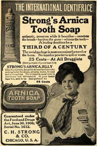 1908 Ad C. H. Strong Arnica Tooth Soap Jelly Hygiene - ORIGINAL ADVERTISING TW1