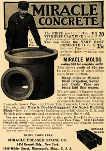 1908 Ad Miracle Pressed Stone Concrete Clay Pipe Molds - ORIGINAL TW1