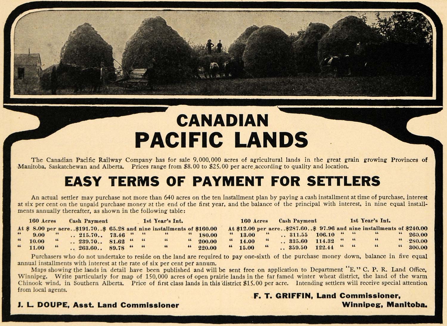 1908 Ad Canadian Pacific Lands Railway Acreage For Sale - ORIGINAL TW1
