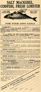 1912 Ad Frank E. Davis Fish Mackerel Codfish Lobster - ORIGINAL ADVERTISING TW1