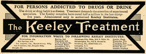 1915 Ad Keeley Institutes Drug Drinking Treatment Rehab - ORIGINAL TW1
