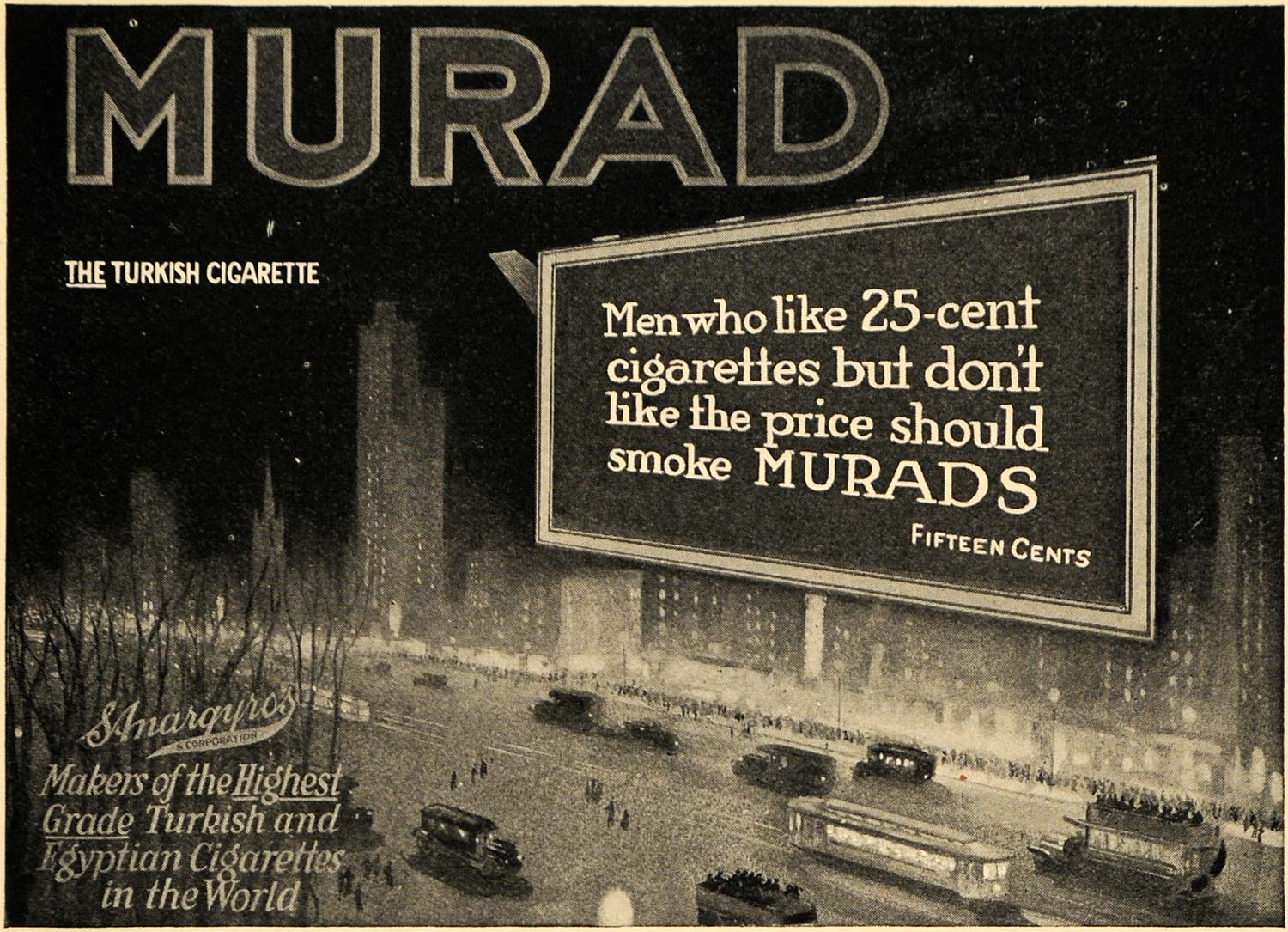 1915 Ad S. Anargyros Murad Turkish Cigarette Night City - ORIGINAL TW1