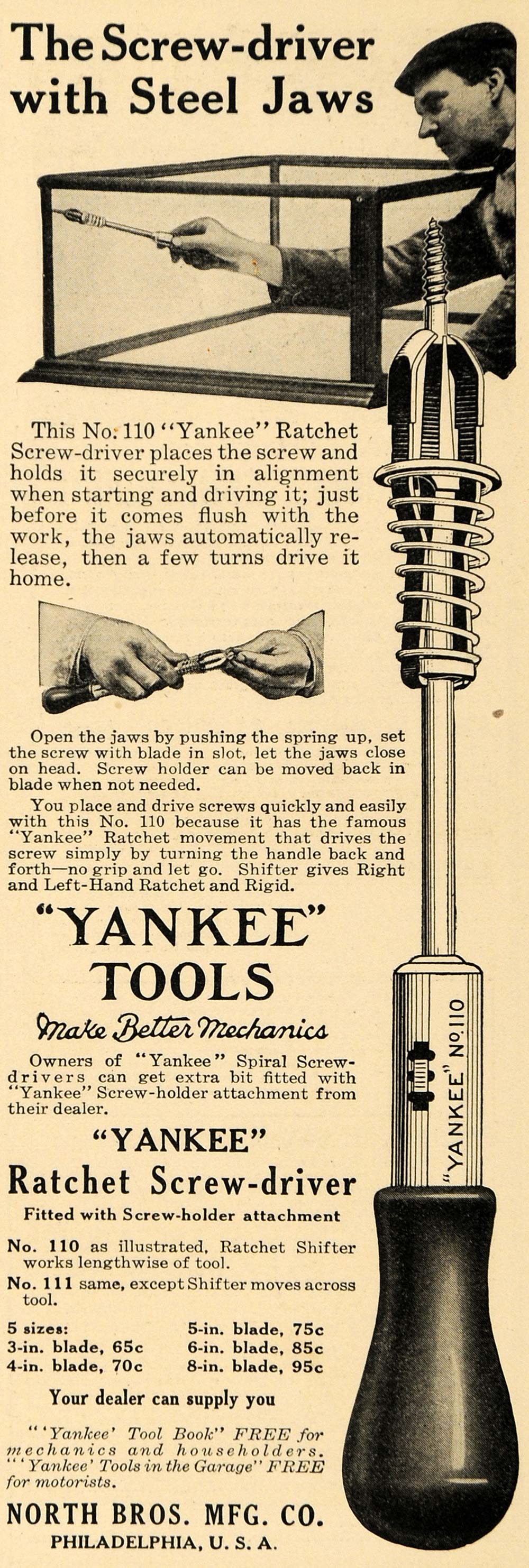 1915 Ad North Bros. Yankee Ratchet Screwdriver Tool - ORIGINAL ADVERTISING TW1