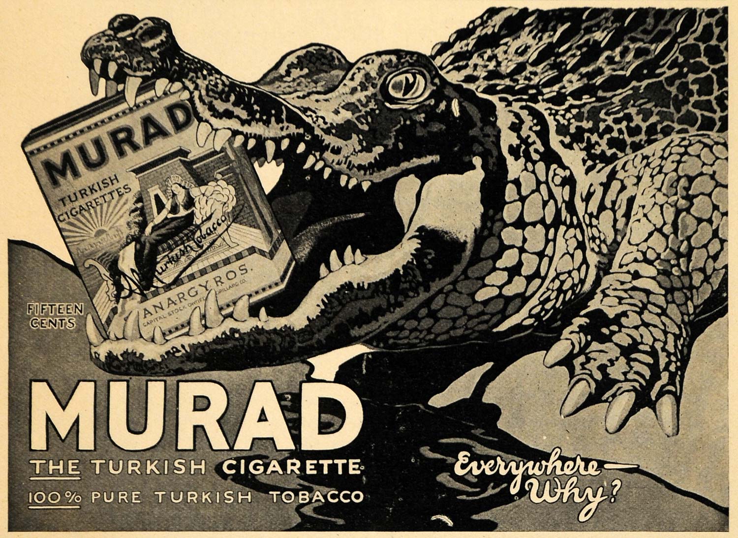 1915 Ad S. Anargyros Murad Turkish Cigarettes Crocodile