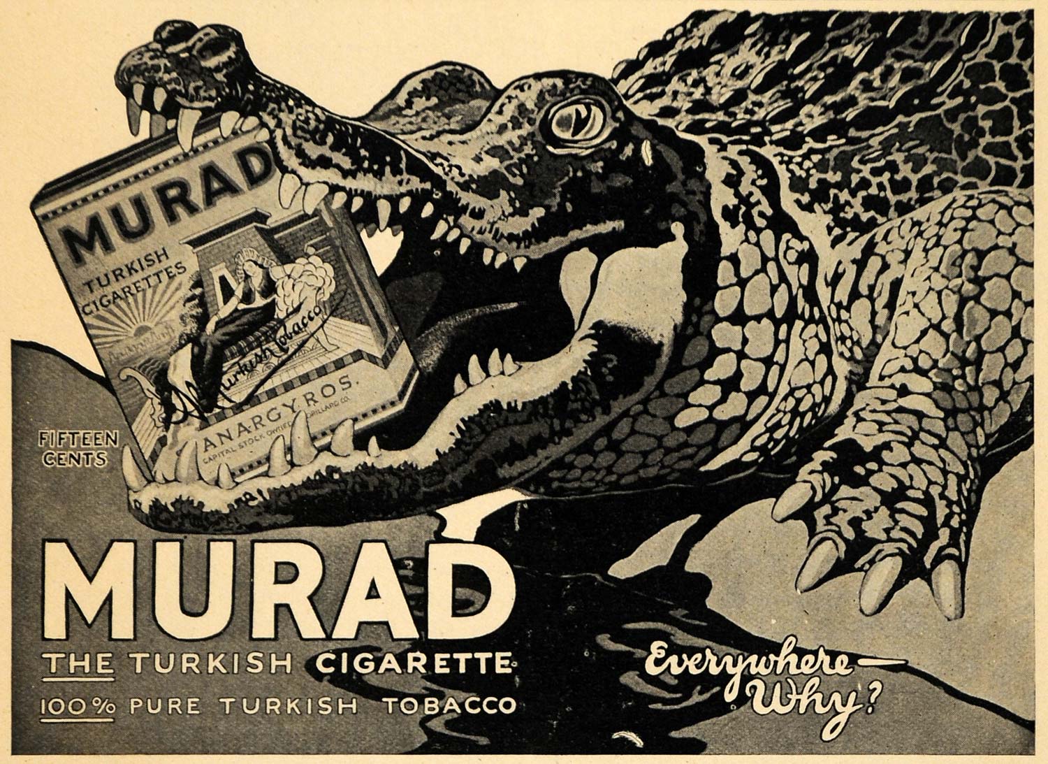 1915 Ad S. Anargyros Murad Turkish Cigarettes Crocodile - ORIGINAL TW1