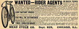 1912 Ad Mead Ranger Bicycle Rider Agents Wanted Chicago - ORIGINAL TW1